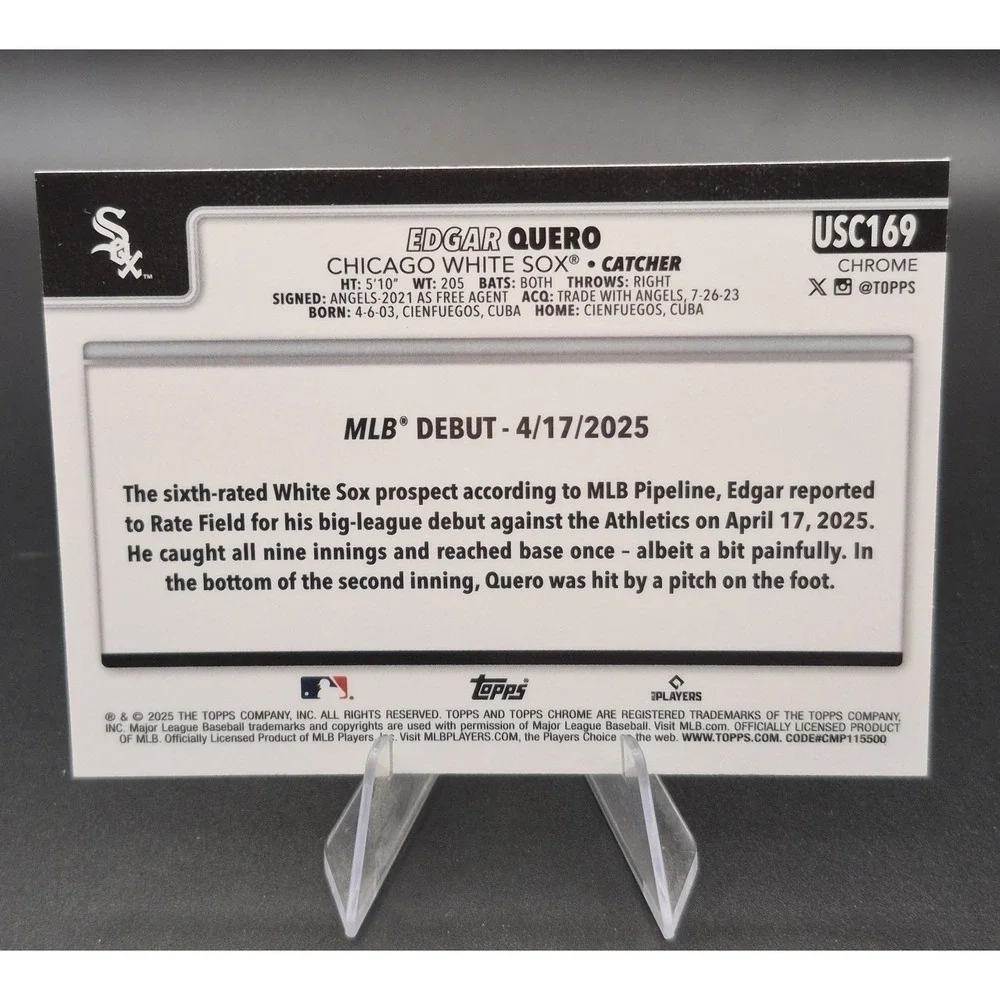 2025 Topps Chrome Edgar Quero #USC169 Rookie Debut Purple Raywave /250‎ (Rc) Sox